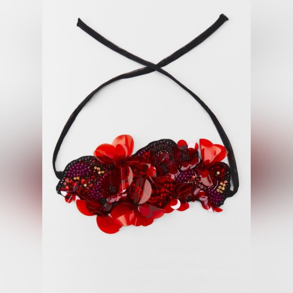 NEW Zara Limited Edition Red Beaded Sequin Chocker Necklace